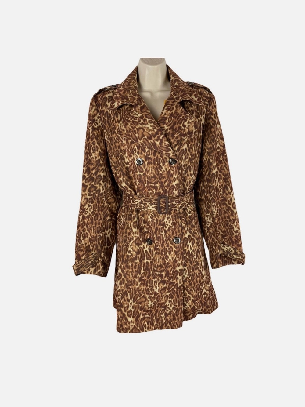 Norton McNaughton Brown Leopard Print Double-Breasted Faux Suede/Gamuza Coat